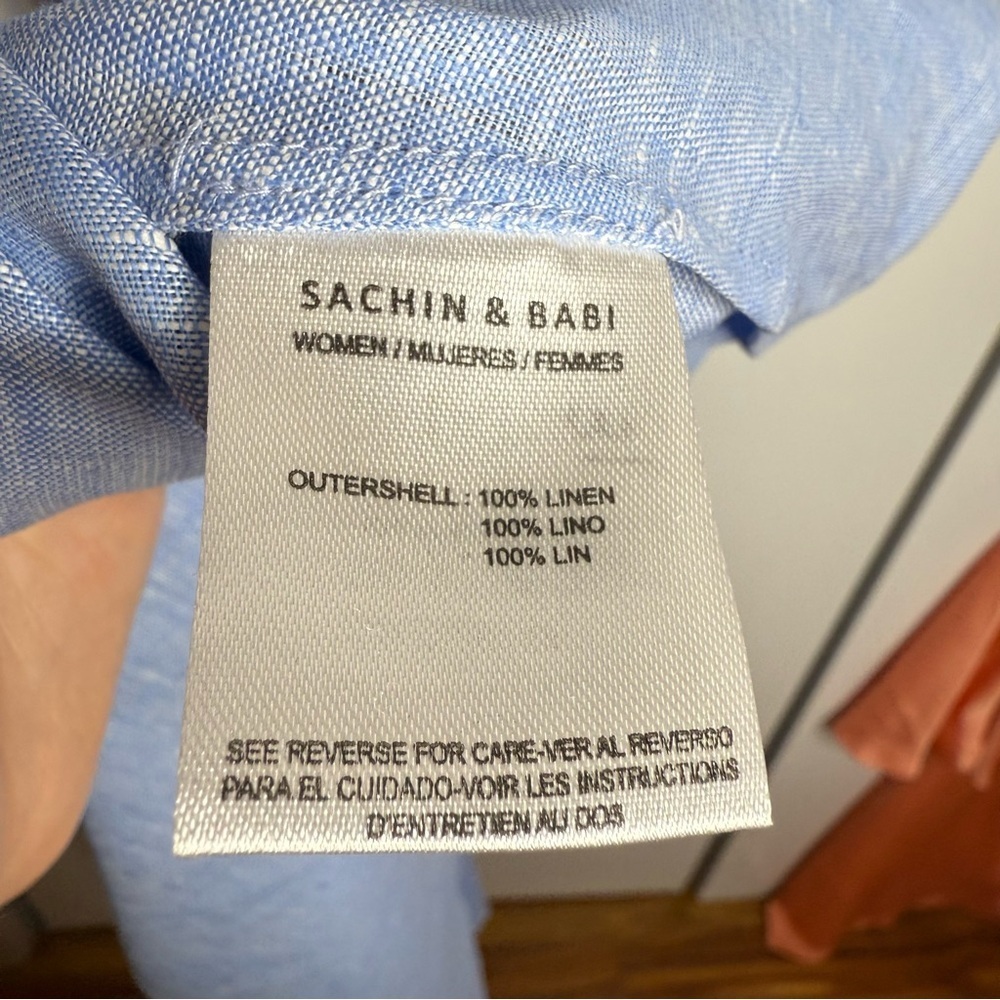 Sachin & Babi - Kelsey Linen Dress Baby Blue Belted NWT size 4 - Picture 8 of 11